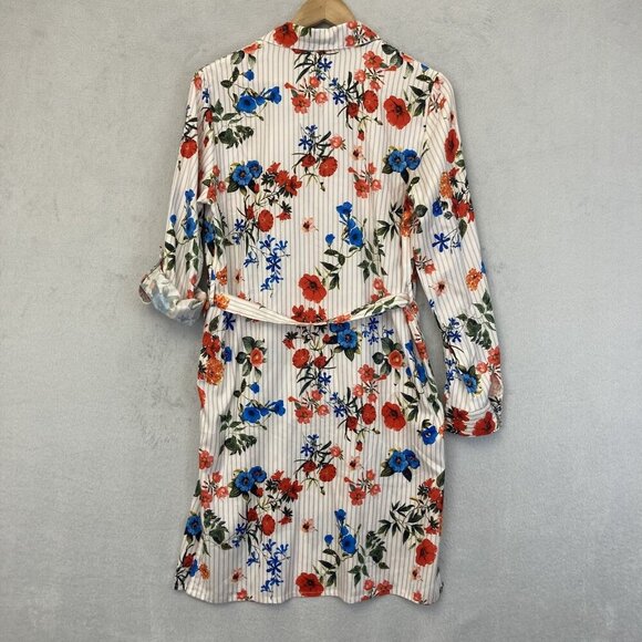 Grifflin Paris Shirt Dress Womens Medium Floral Long Sleeve Belted Roll Cuff - Picture 11 of 13